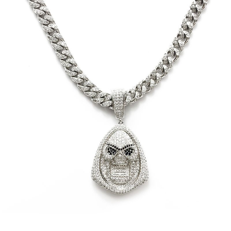 Dennye Hip-Hop-encruste Zircon Demon Head ligner en Diamond Halskæde