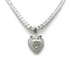 Real forgyldt Personlig Hip Hop Copper Lion Head Pendant med Cuban Chain Halskæde (Lille)